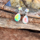 14kt White Gold pair of dangling Opal round and pearshape earrings - Masterpiece Jewellery Opal & Gems Sydney Australia | Online Shop