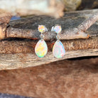 14kt White Gold pair of dangling Opal round and pearshape earrings - Masterpiece Jewellery Opal & Gems Sydney Australia | Online Shop