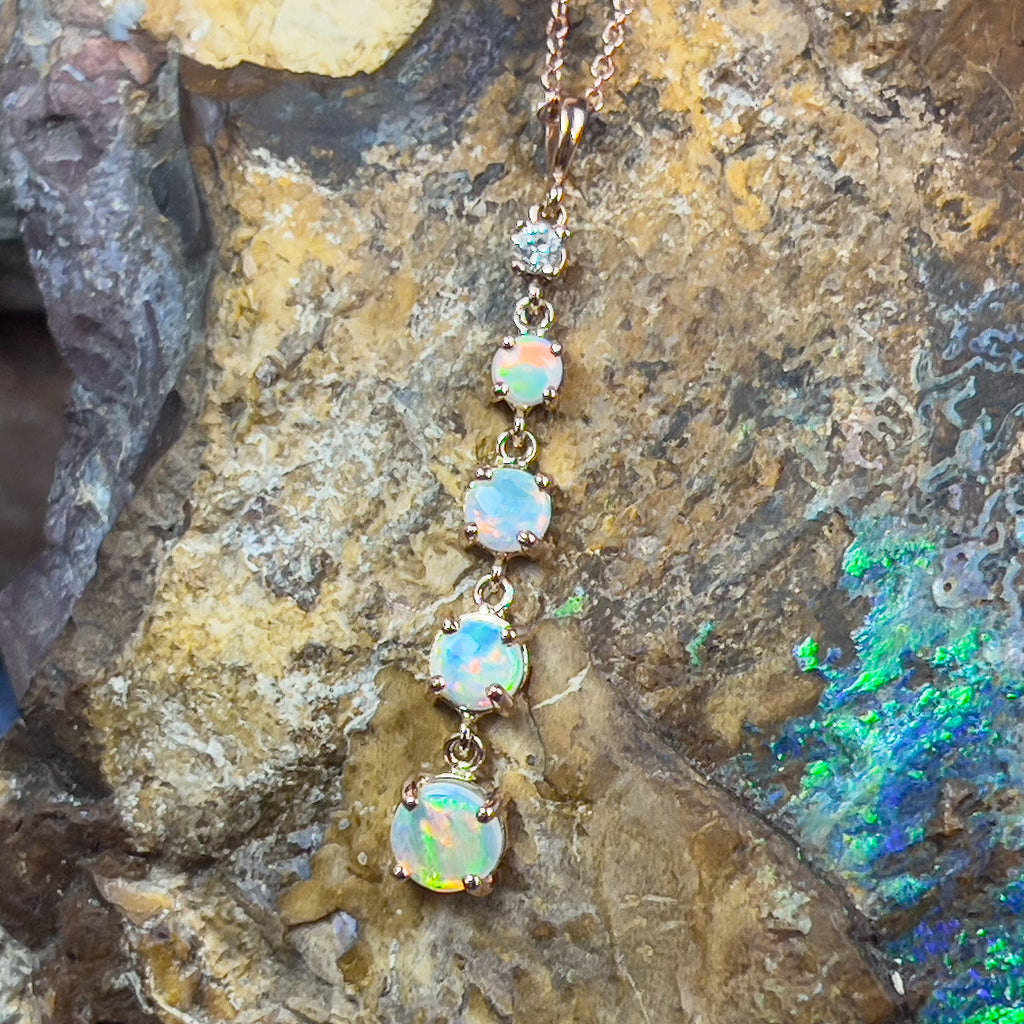 14kt Rose Gold Fire Opal and diamond dangling pendant - Masterpiece Jewellery Opal & Gems Sydney Australia | Online Shop