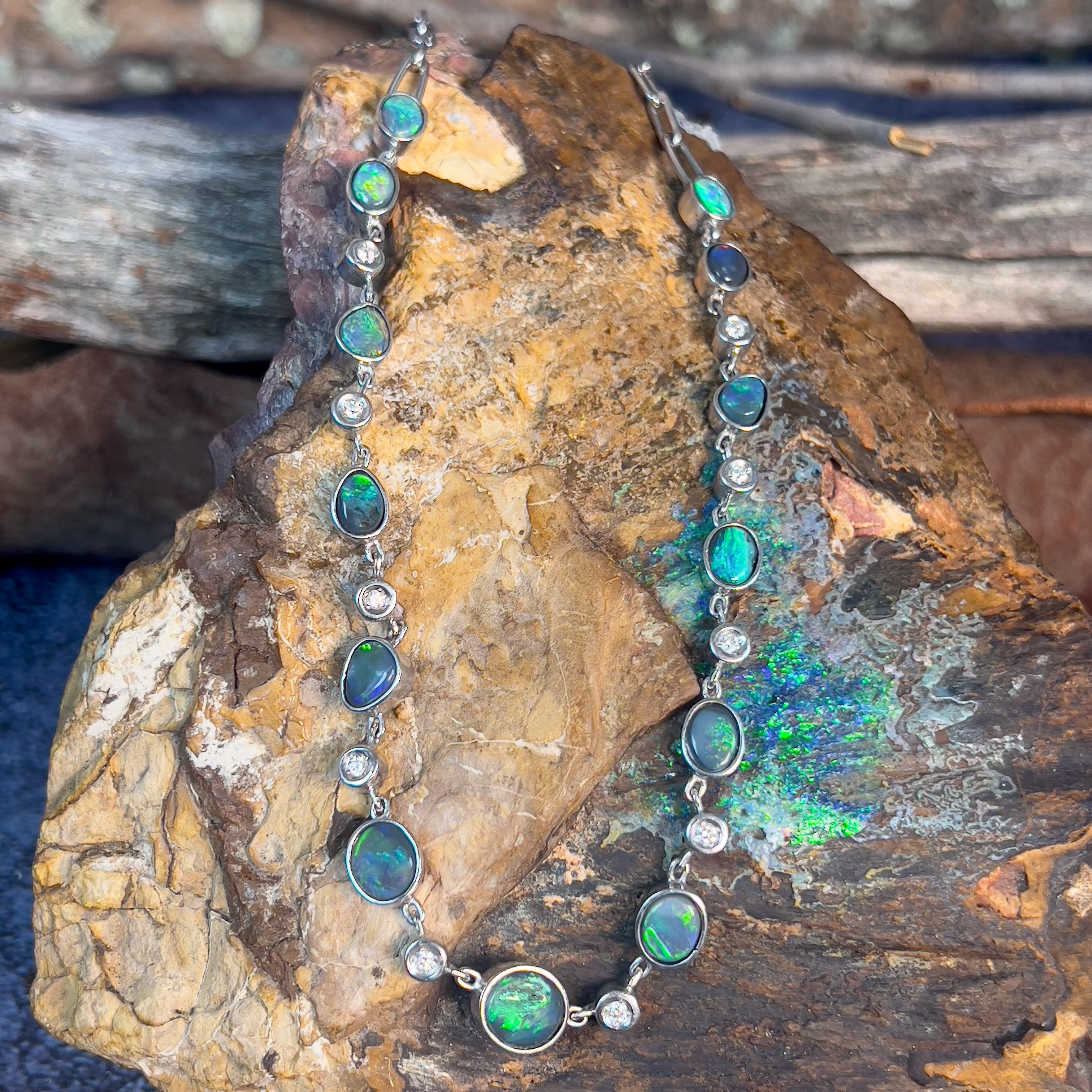 14kt White Gold Black Opal and Diamond necklace - Masterpiece Jewellery Opal & Gems Sydney Australia | Online Shop