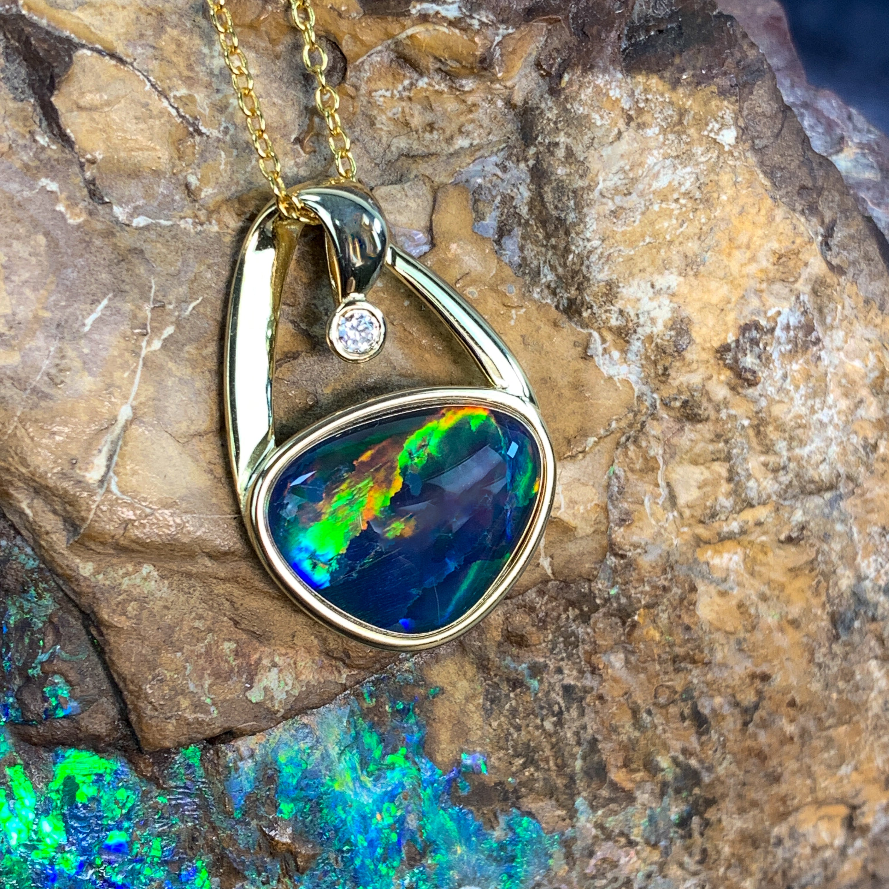 Gold plated silver Opal triplet freeform 11x14mm pendant - Masterpiece Jewellery Opal & Gems Sydney Australia | Online Shop