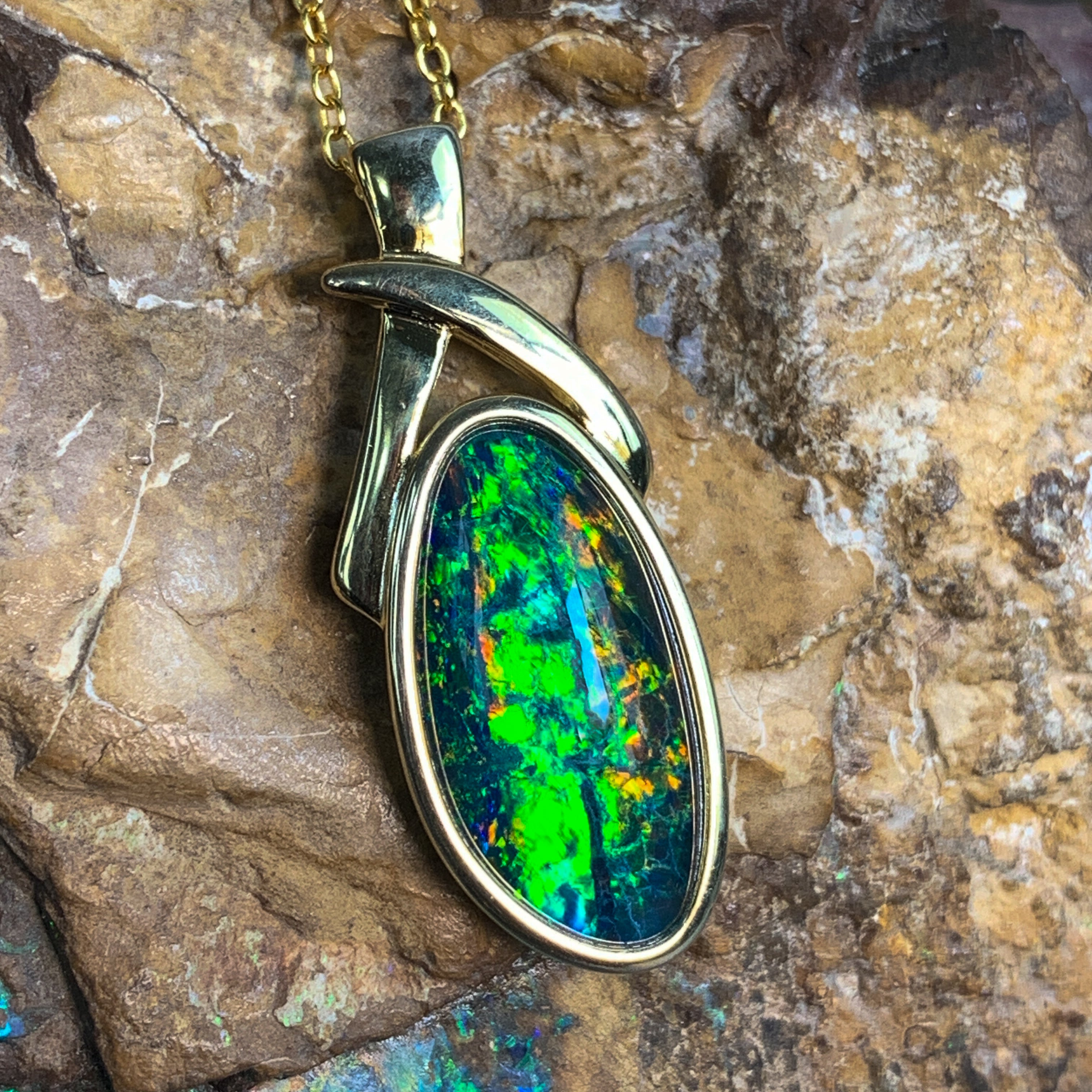 Gold Plated Silver Opal triplet 17x8mm pendant - Masterpiece Jewellery Opal & Gems Sydney Australia | Online Shop