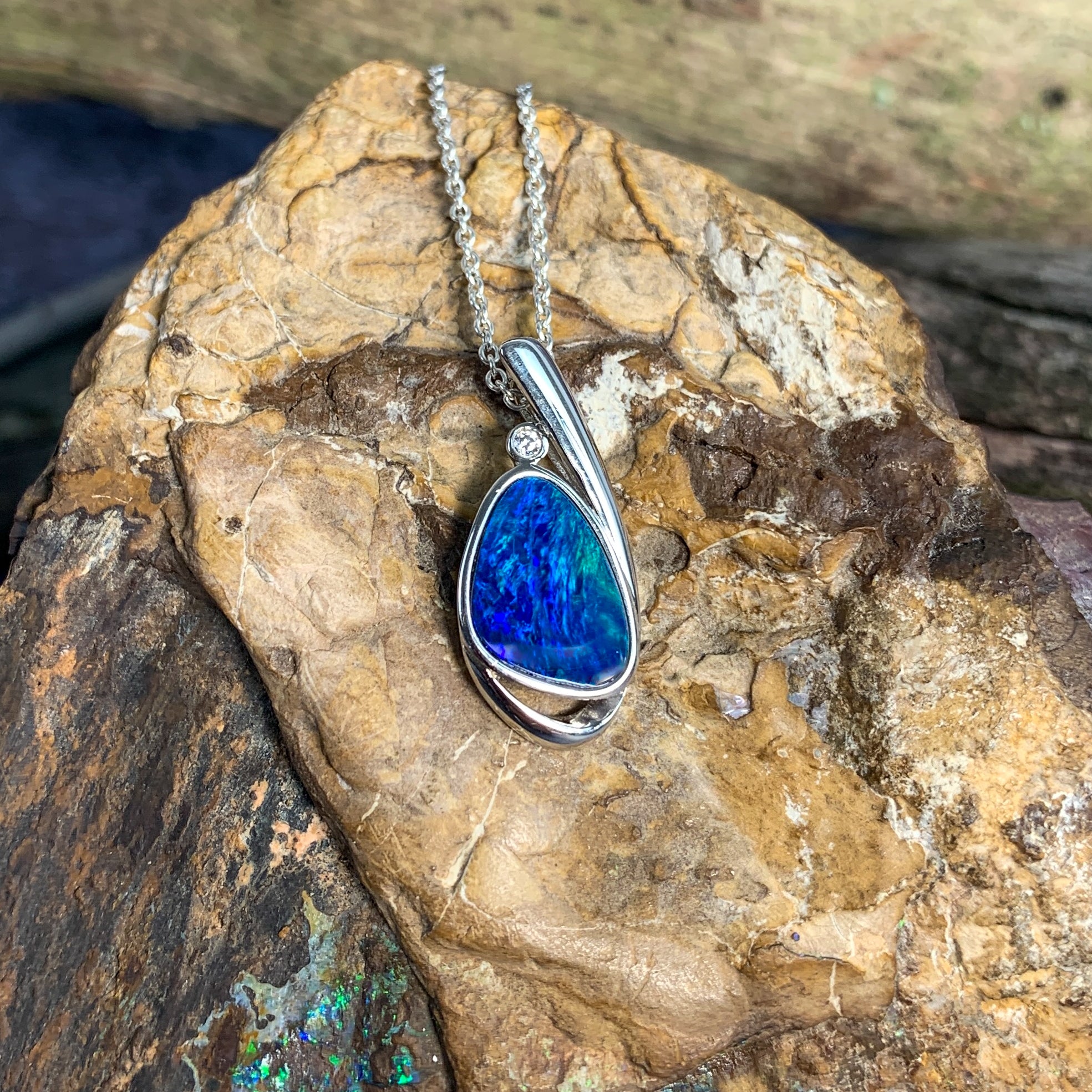 Sterling Silver Opal doublet 23.9x10.7mm pendant - Masterpiece Jewellery Opal & Gems Sydney Australia | Online Shop