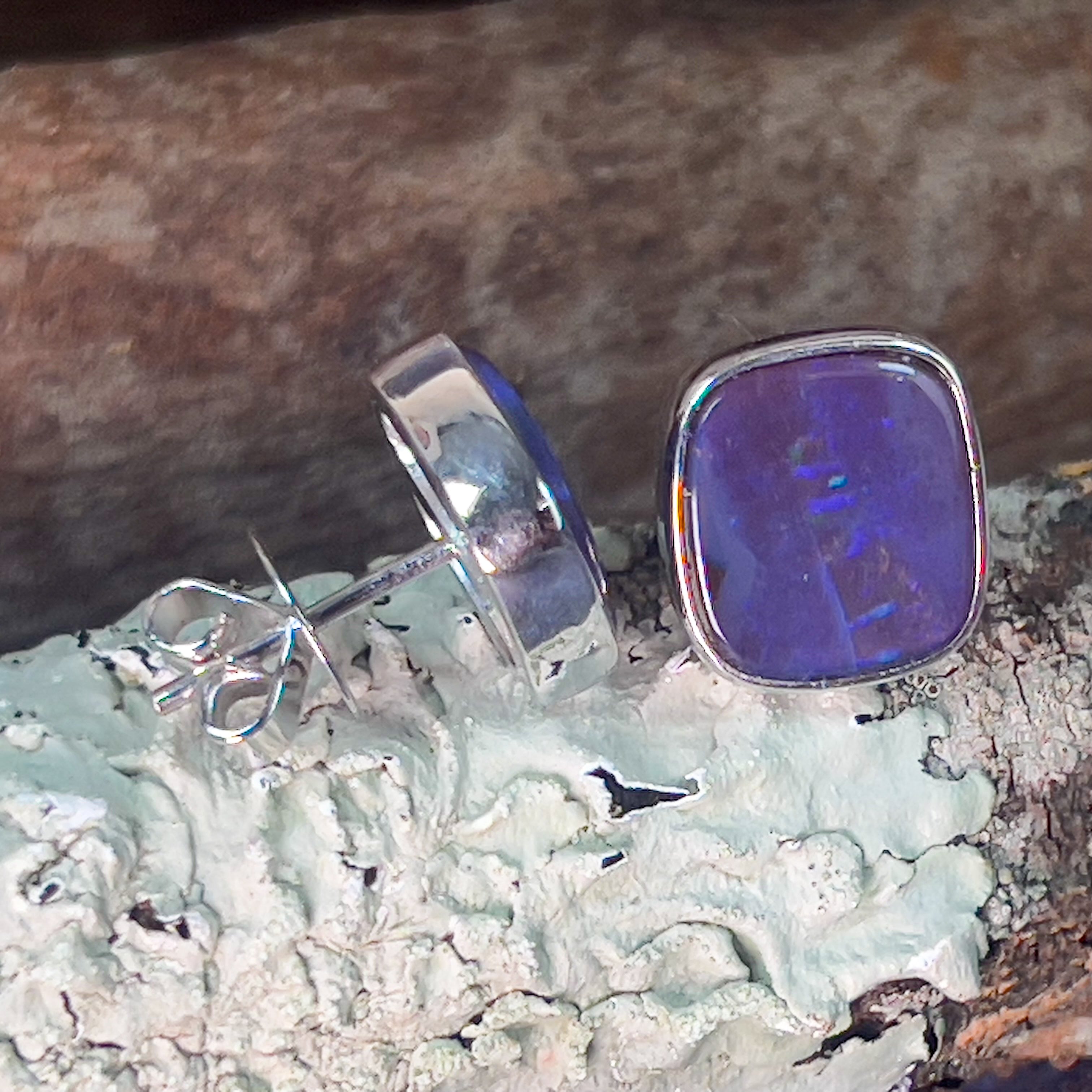 One pair of 18kt White Gold Boulder 6.2ct Blue Opal studs - Masterpiece Jewellery Opal & Gems Sydney Australia | Online Shop