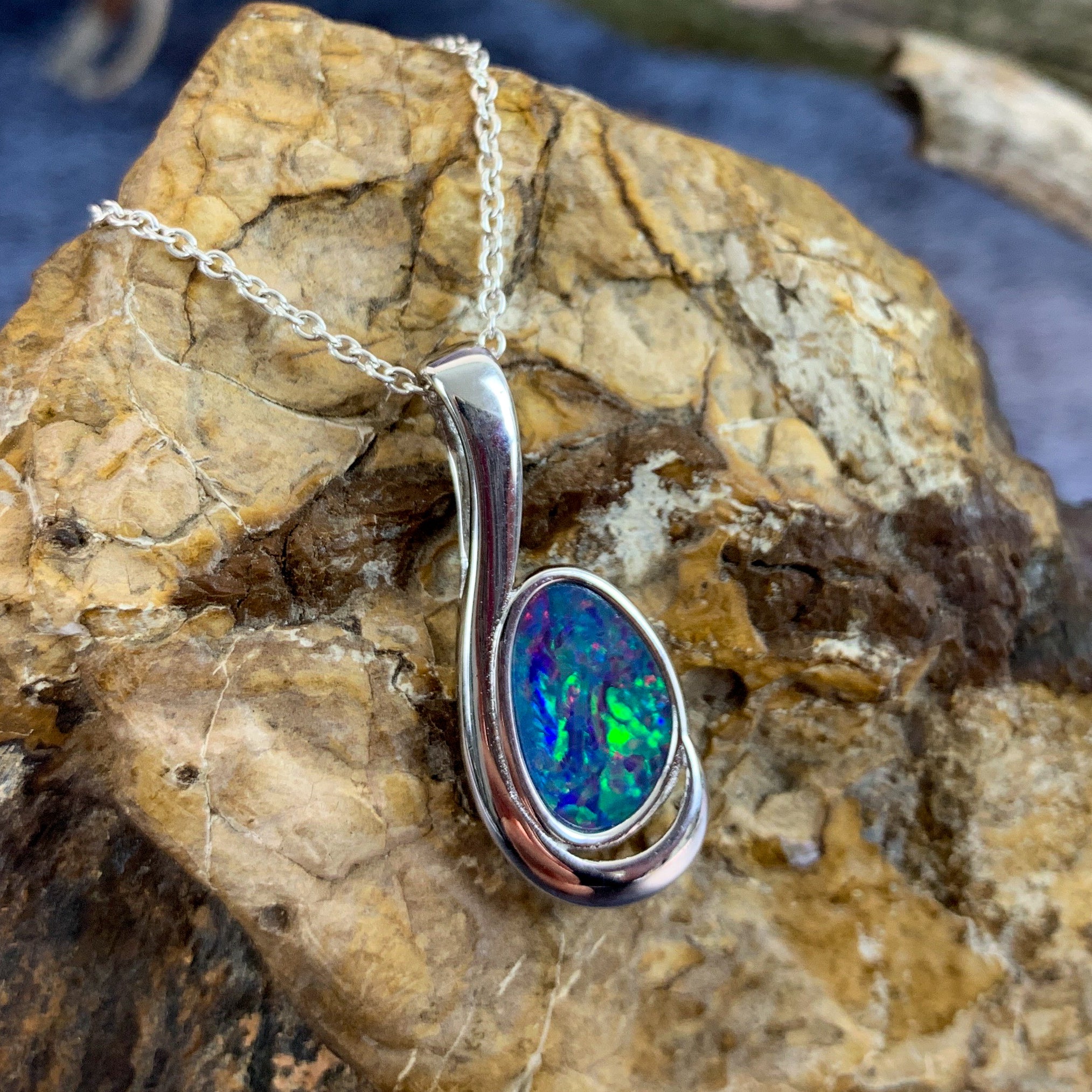 Sterling Silver Opal doublet 27x11mm pendant - Masterpiece Jewellery Opal & Gems Sydney Australia | Online Shop
