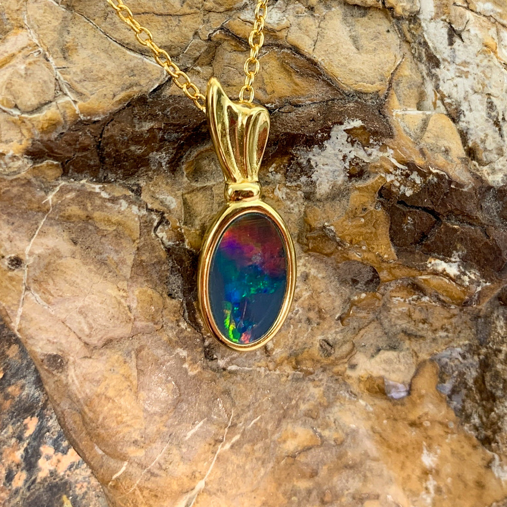 Gold Plated Silver Opal doublet 20.5x7.4mm pendant - Masterpiece Jewellery Opal & Gems Sydney Australia | Online Shop