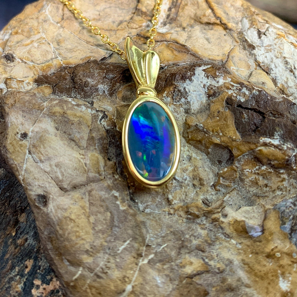 Gold Plated Silver Opal doublet 20.5x7.4mm pendant - Masterpiece Jewellery Opal & Gems Sydney Australia | Online Shop