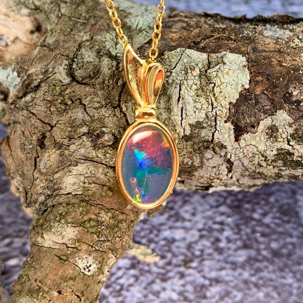 Gold Plated Silver Opal doublet 20.5x7.4mm pendant - Masterpiece Jewellery Opal & Gems Sydney Australia | Online Shop
