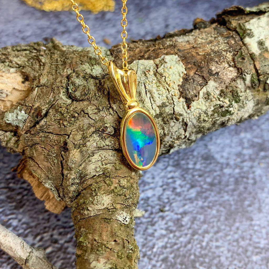 Gold Plated Silver Opal doublet 20.5x7.4mm pendant - Masterpiece Jewellery Opal & Gems Sydney Australia | Online Shop