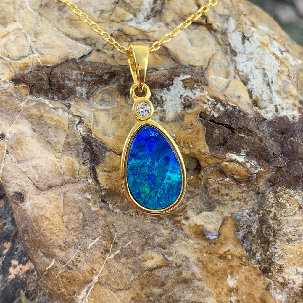 Gold Plated Silver Opal doublet 23x8.8mm pendant - Masterpiece Jewellery Opal & Gems Sydney Australia | Online Shop
