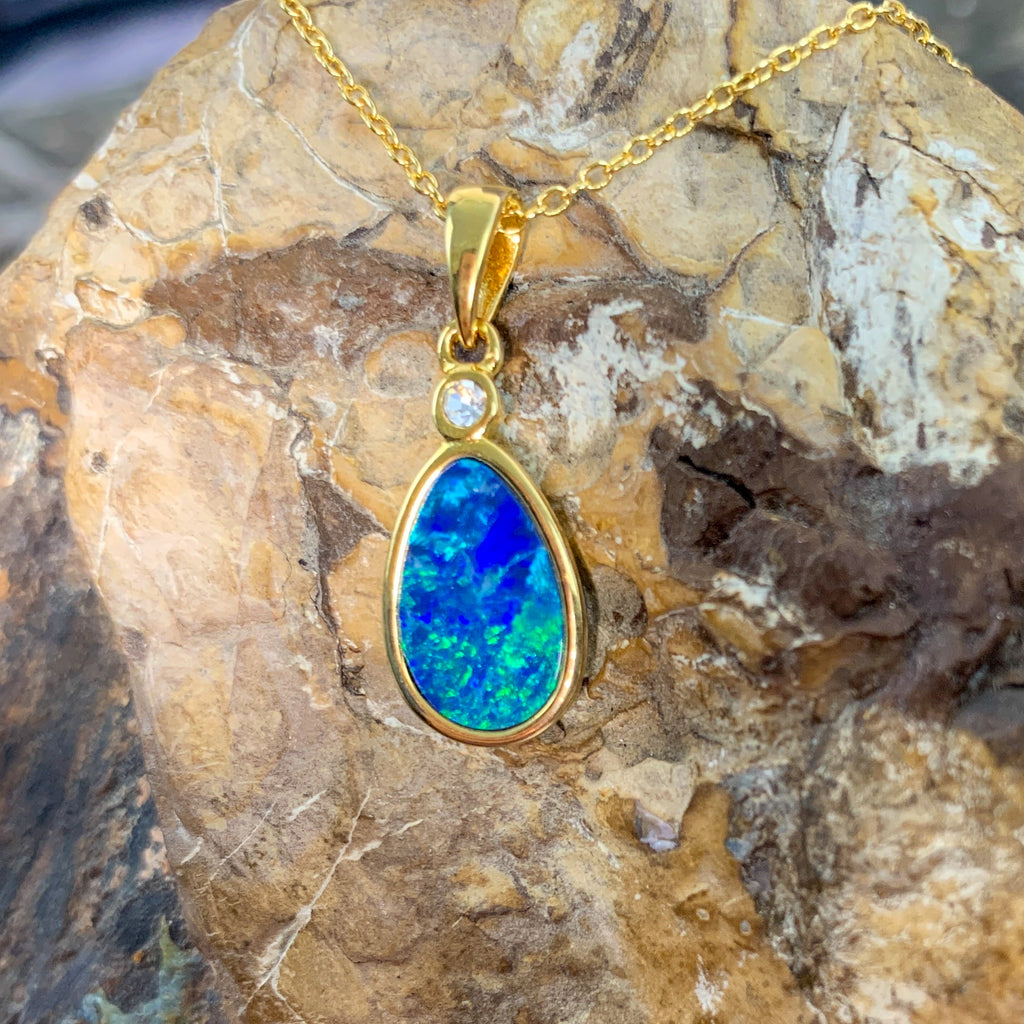 Gold Plated Silver Opal doublet 23x8.8mm pendant - Masterpiece Jewellery Opal & Gems Sydney Australia | Online Shop