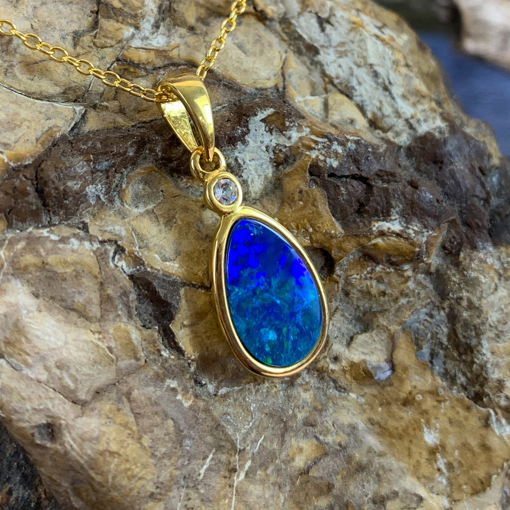 Gold Plated Silver Opal doublet 23x8.8mm pendant - Masterpiece Jewellery Opal & Gems Sydney Australia | Online Shop