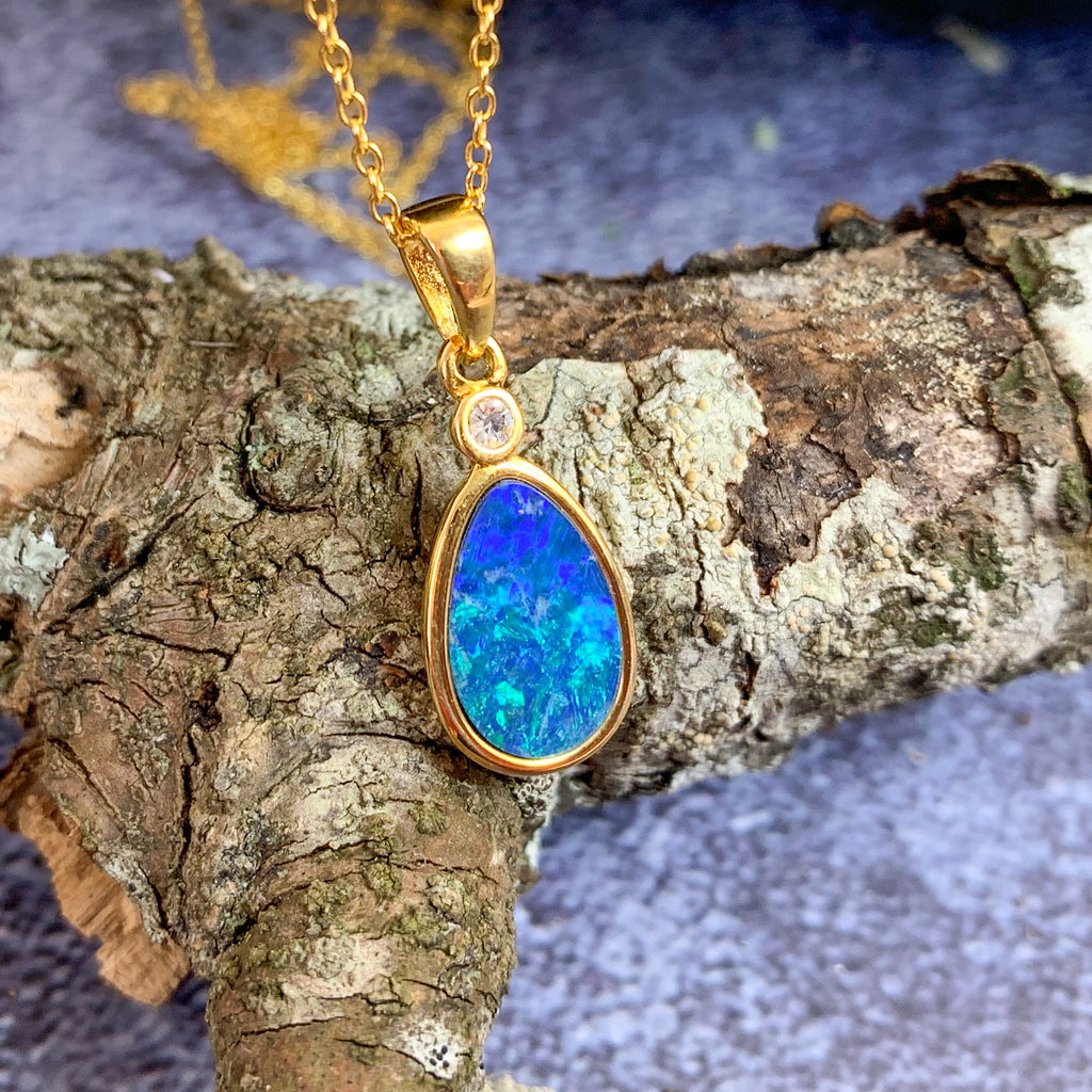 Gold Plated Silver Opal doublet 23x8.8mm pendant - Masterpiece Jewellery Opal & Gems Sydney Australia | Online Shop