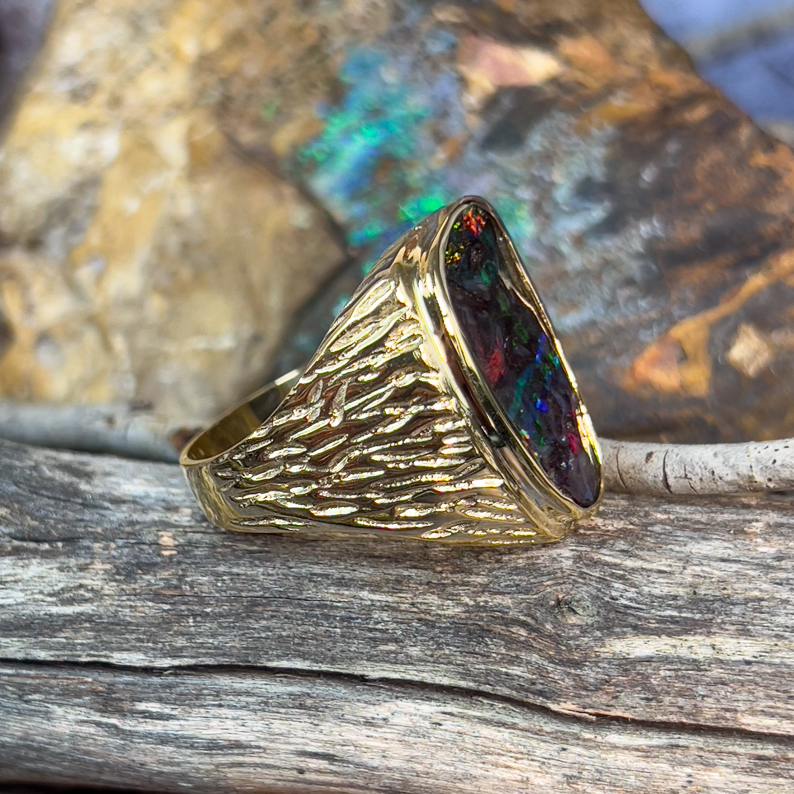 Mens Opal Ring Designs Custom Mens Rings Australia 9kt Yellow Gold