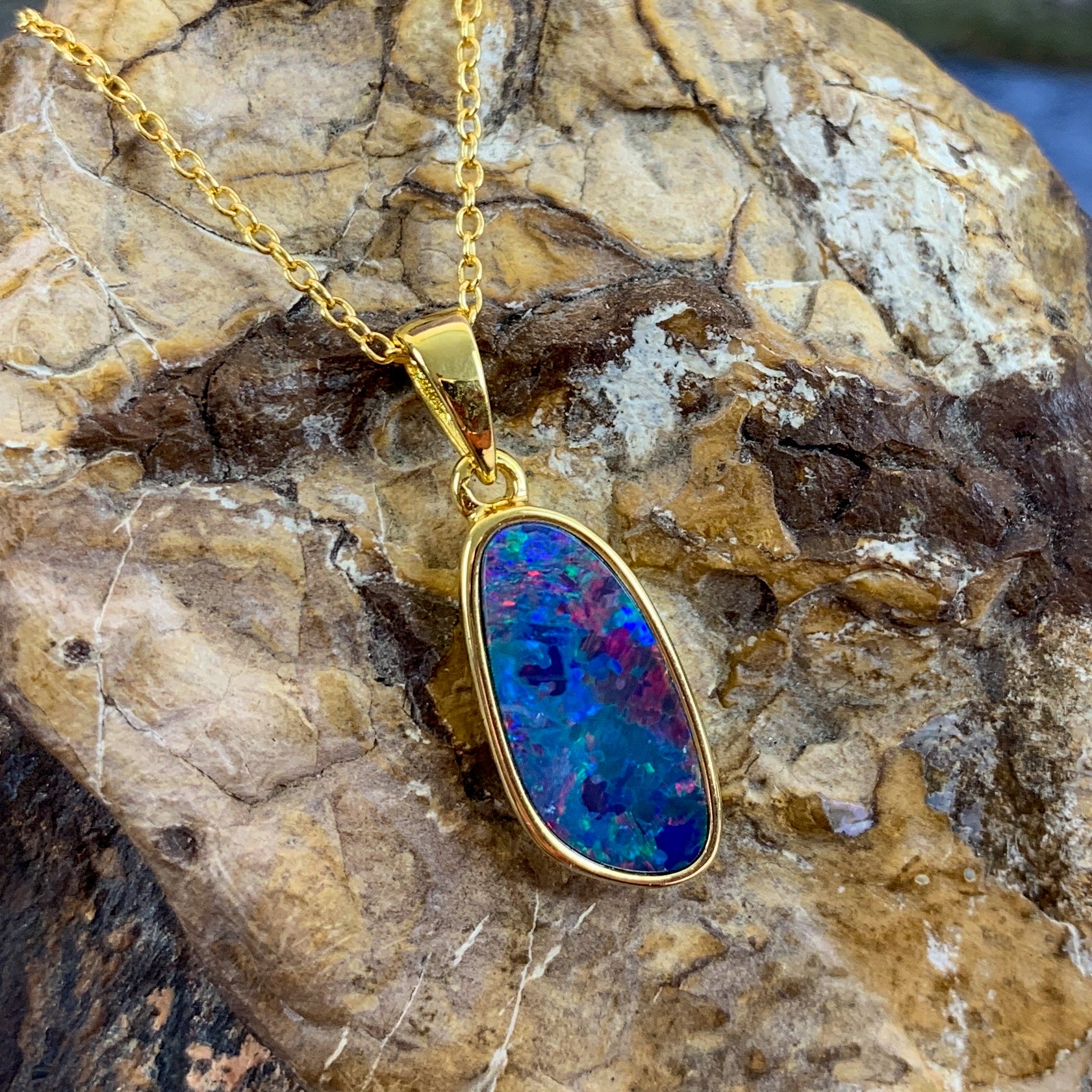 Gold Plated Silver Opal doublet 23.2x8mm pendant - Masterpiece Jewellery Opal & Gems Sydney Australia | Online Shop