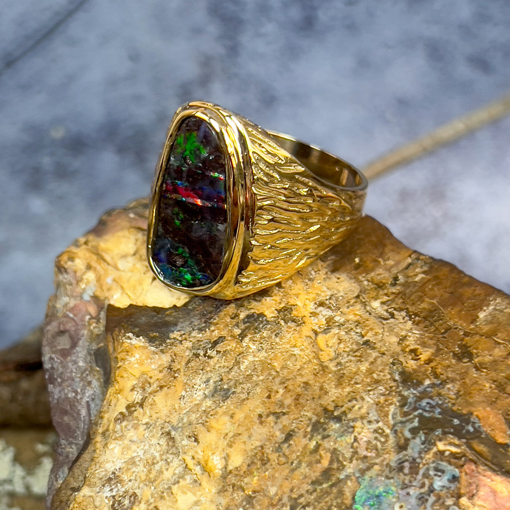 9kt Yellow Gold 9.79ct Boulder Opal ring - Masterpiece Jewellery Opal & Gems Sydney Australia | Online Shop