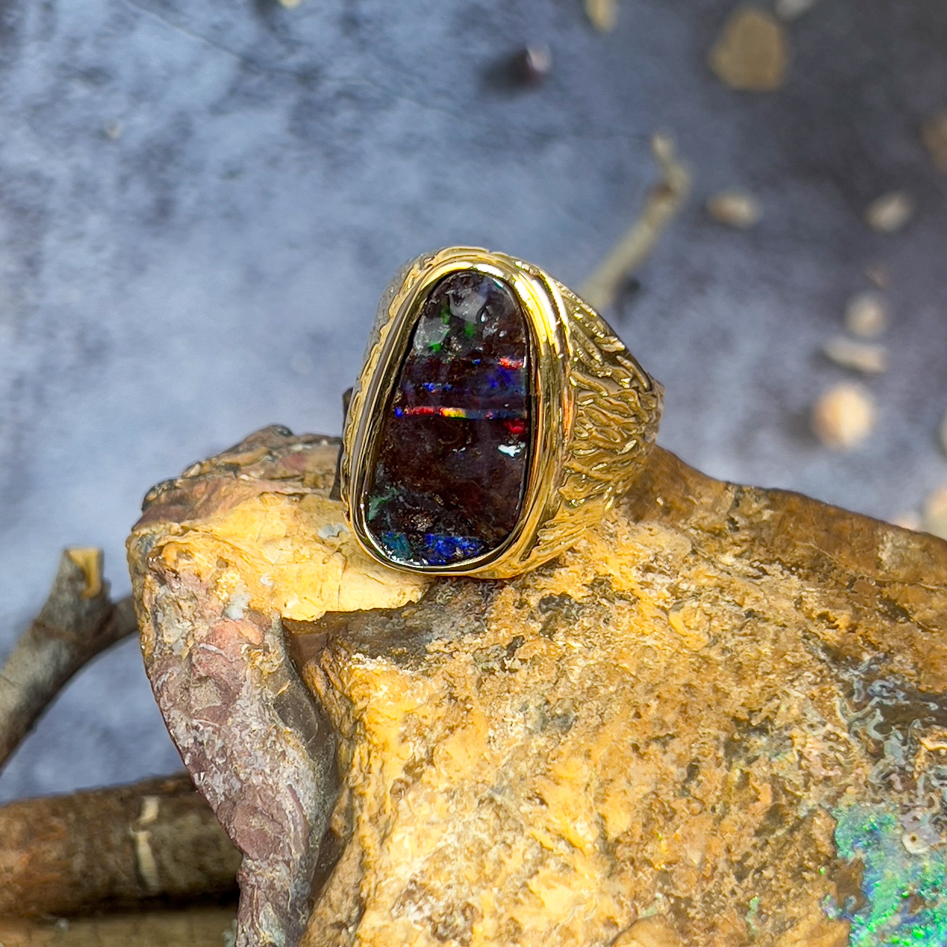 9kt Yellow Gold 9.79ct Boulder Opal ring - Masterpiece Jewellery Opal & Gems Sydney Australia | Online Shop