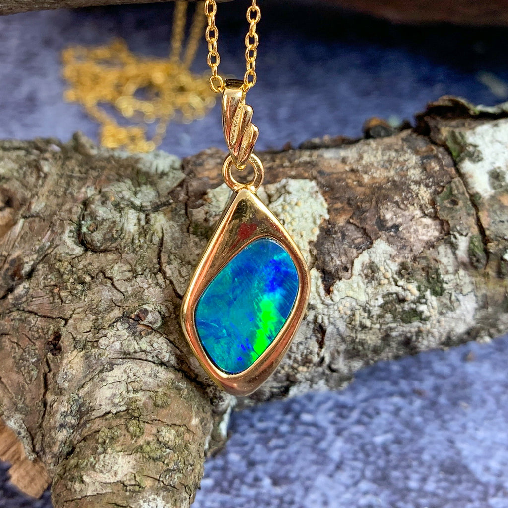 Gold Plated silver Opal doublet 10x7mm pendant - Masterpiece Jewellery Opal & Gems Sydney Australia | Online Shop