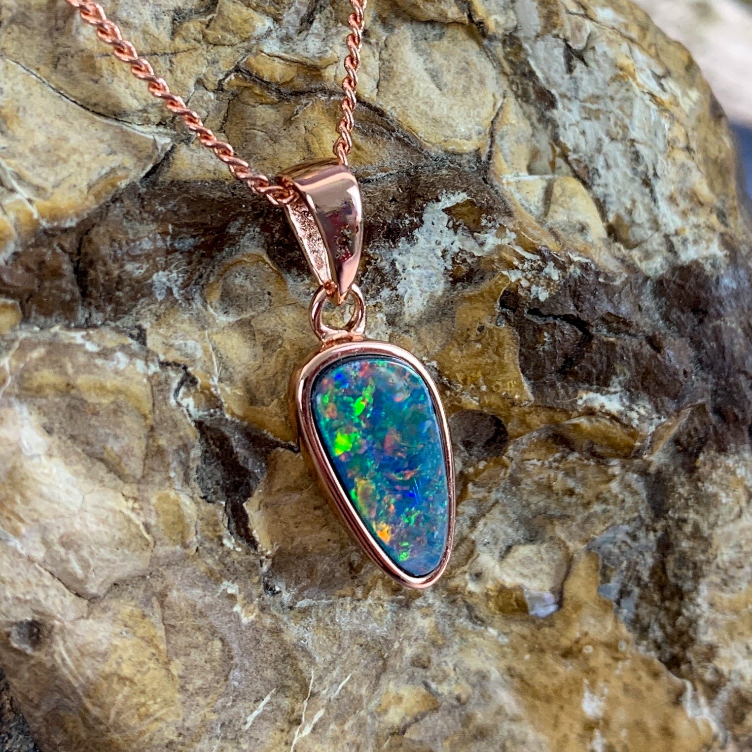 Rose Gold plated Opal doublet 11x6mm pendant - Masterpiece Jewellery Opal & Gems Sydney Australia | Online Shop
