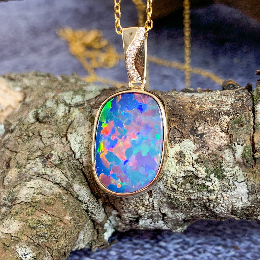 14kt Yellow Gold Opal doublet square shape pendant - Masterpiece Jewellery Opal & Gems Sydney Australia | Online Shop