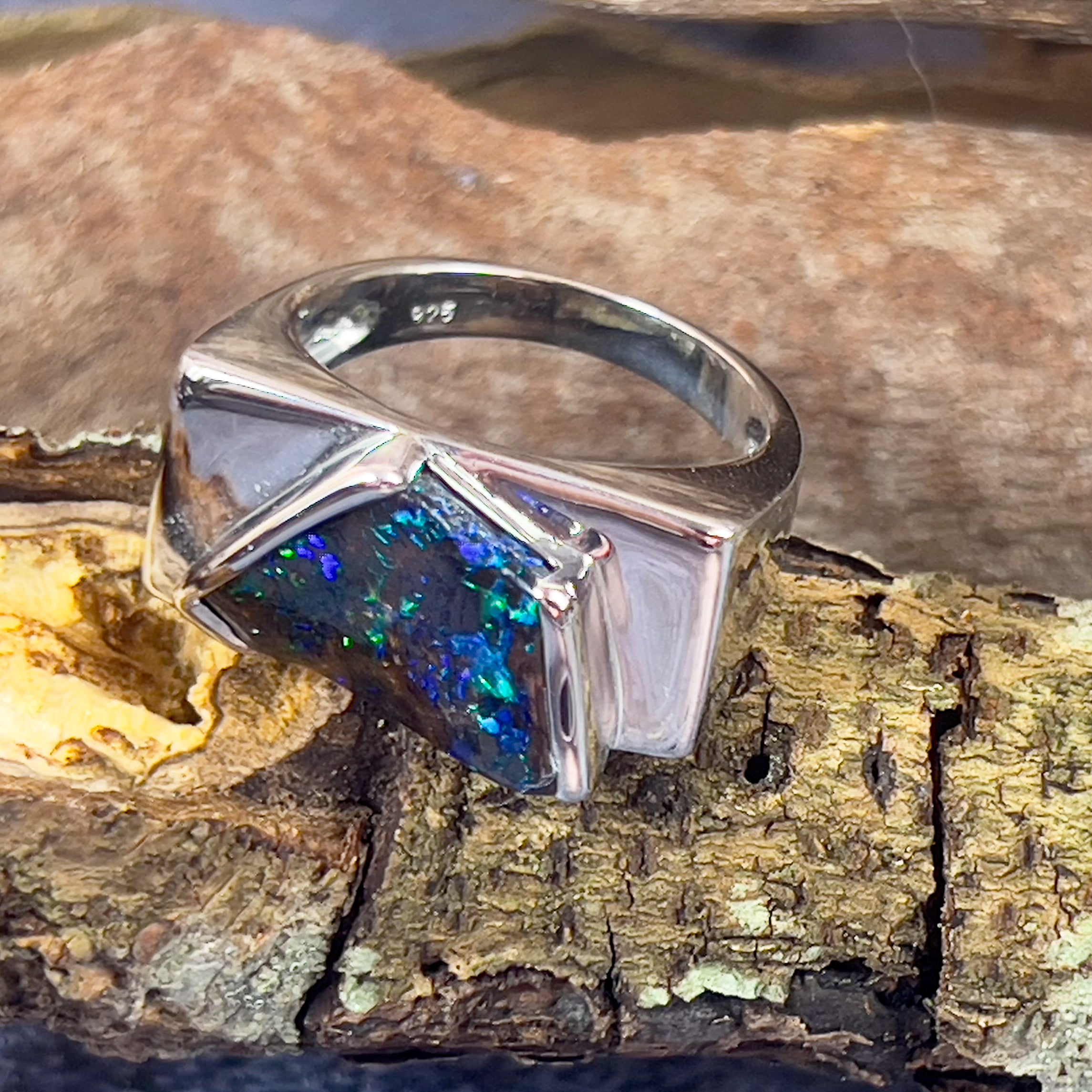Sterling Silver Kite cut Boulder Opal ring mens - Masterpiece Jewellery Opal & Gems Sydney Australia | Online Shop