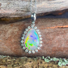 14kt White Gold pear shape pendant with Black Opal 5.62ct and White Sapphire 0.5ct - Masterpiece Jewellery Opal & Gems Sydney Australia | Online Shop