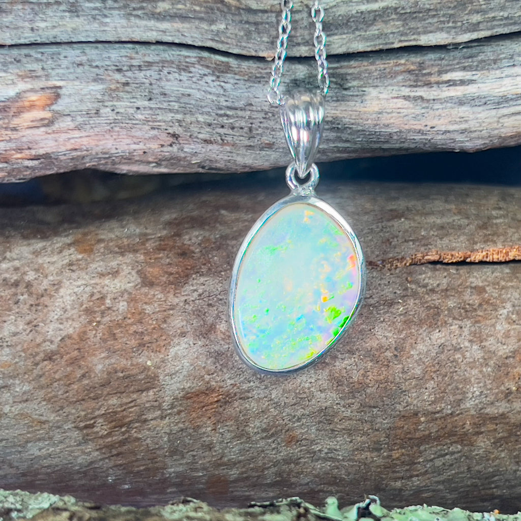 Sterling Silver Light Opal freeform pendant - Masterpiece Jewellery Opal & Gems Sydney Australia | Online Shop