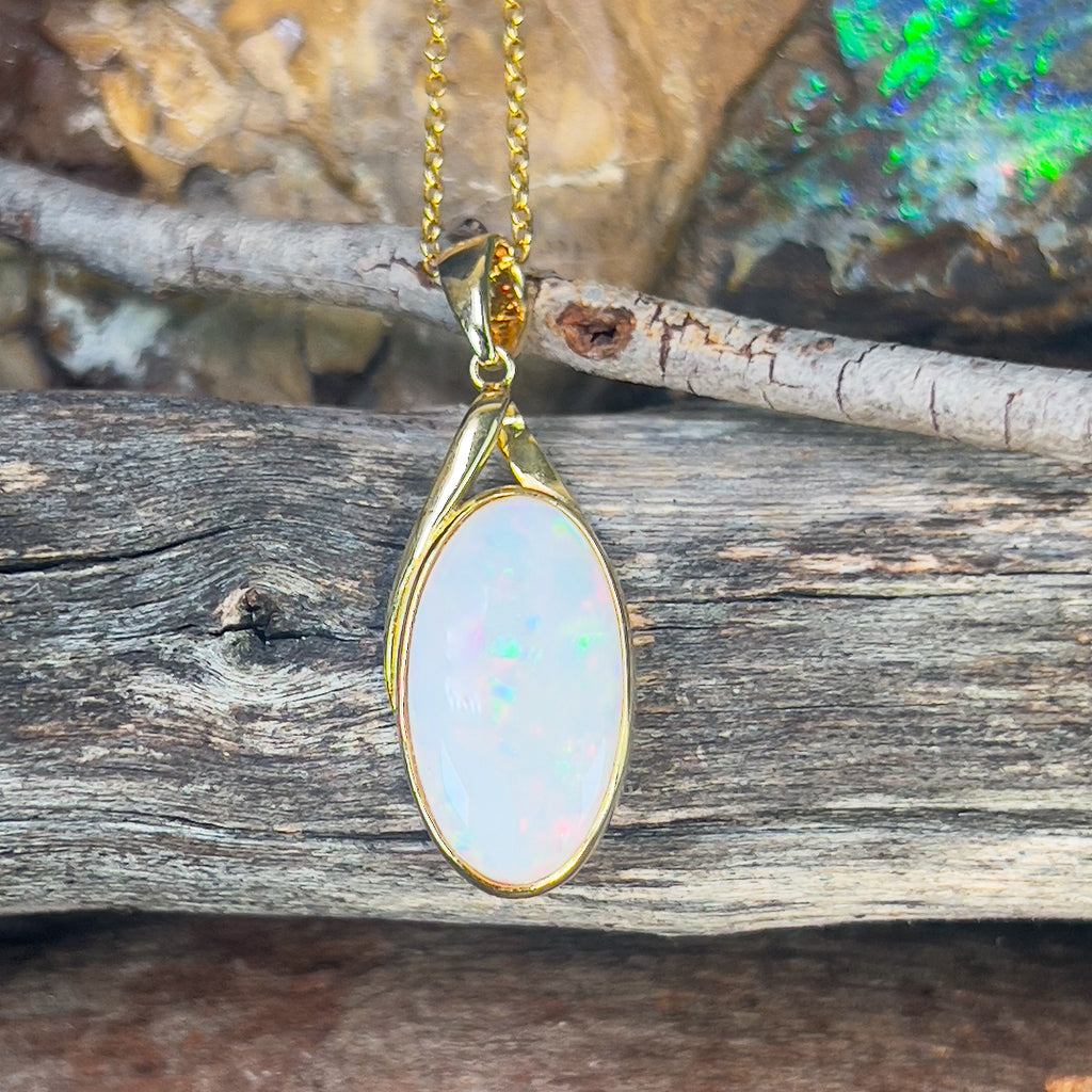 Sterling Silver Gold plated White Opal pendant freeform - Masterpiece Jewellery Opal & Gems Sydney Australia | Online Shop
