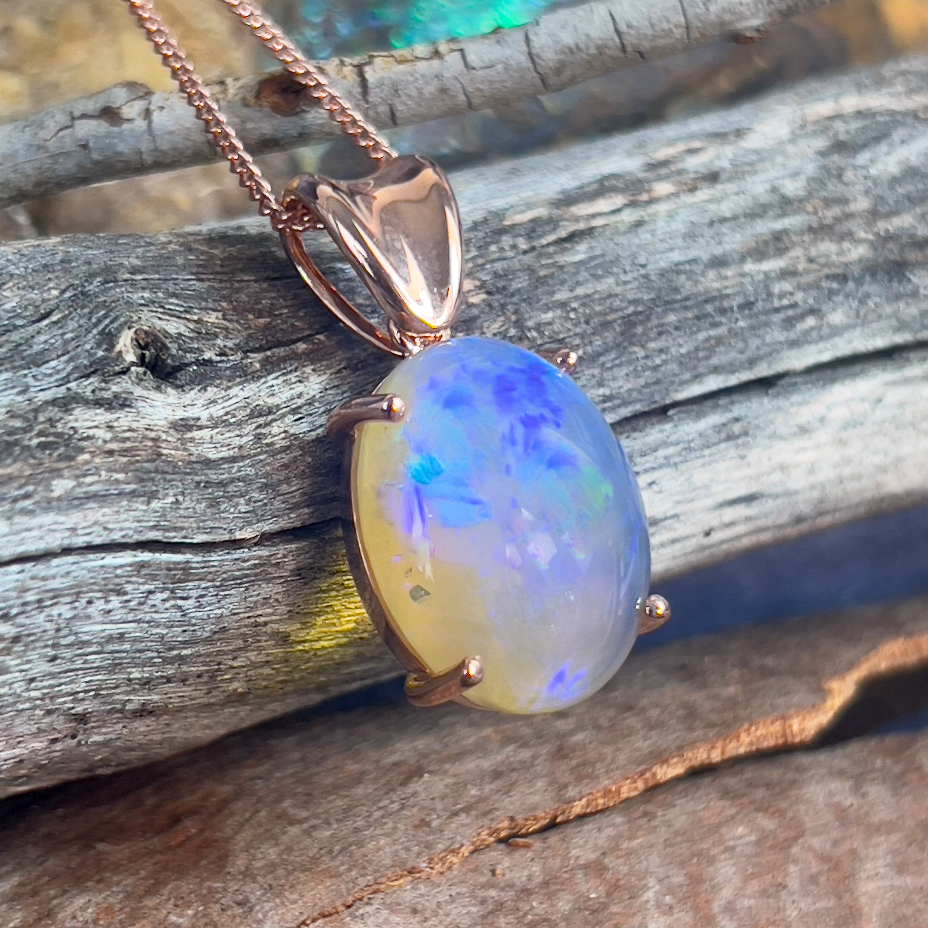 Sterling Silver Rose Gold plated Black Opal crystal pendant classic 4 claw - Masterpiece Jewellery Opal & Gems Sydney Australia | Online Shop