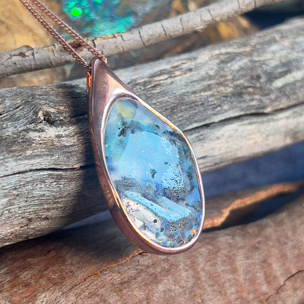 One Rose Gold plated Sterling Silver Freeform Boulder Opal pendant - Masterpiece Jewellery Opal & Gems Sydney Australia | Online Shop