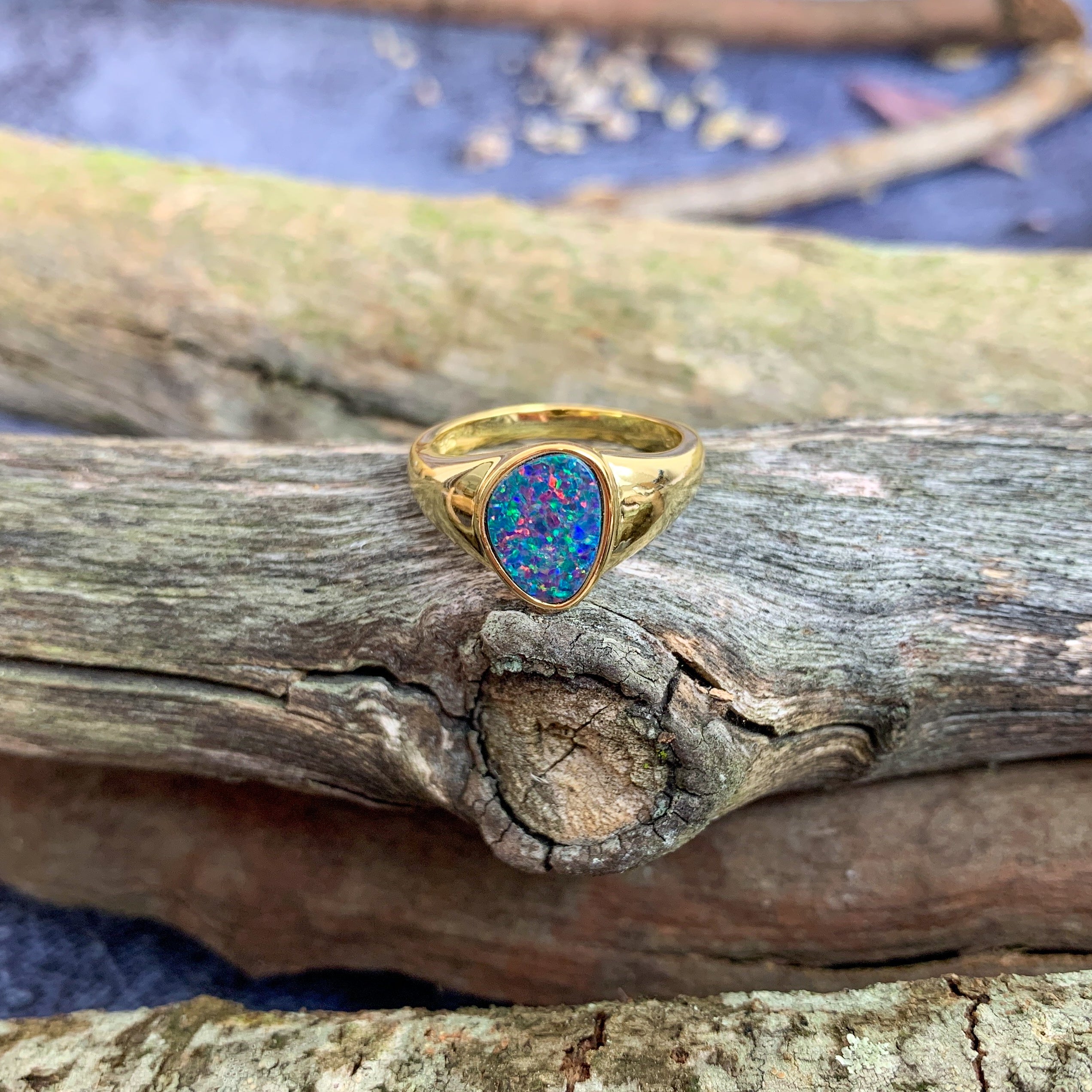 Gold Plated Silver solitaire band Opal doublet ring - Masterpiece Jewellery Opal & Gems Sydney Australia | Online Shop