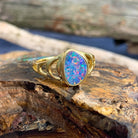 Gold Plated Silver Opal doublet freeform patterned ring - Masterpiece Jewellery Opal & Gems Sydney Australia | Online Shop