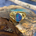 Gold Plated Silver Opal doublet freeform patterned ring - Masterpiece Jewellery Opal & Gems Sydney Australia | Online Shop