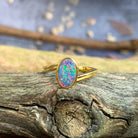 Gold plated silver Opal doublet solitaire cross over ring - Masterpiece Jewellery Opal & Gems Sydney Australia | Online Shop