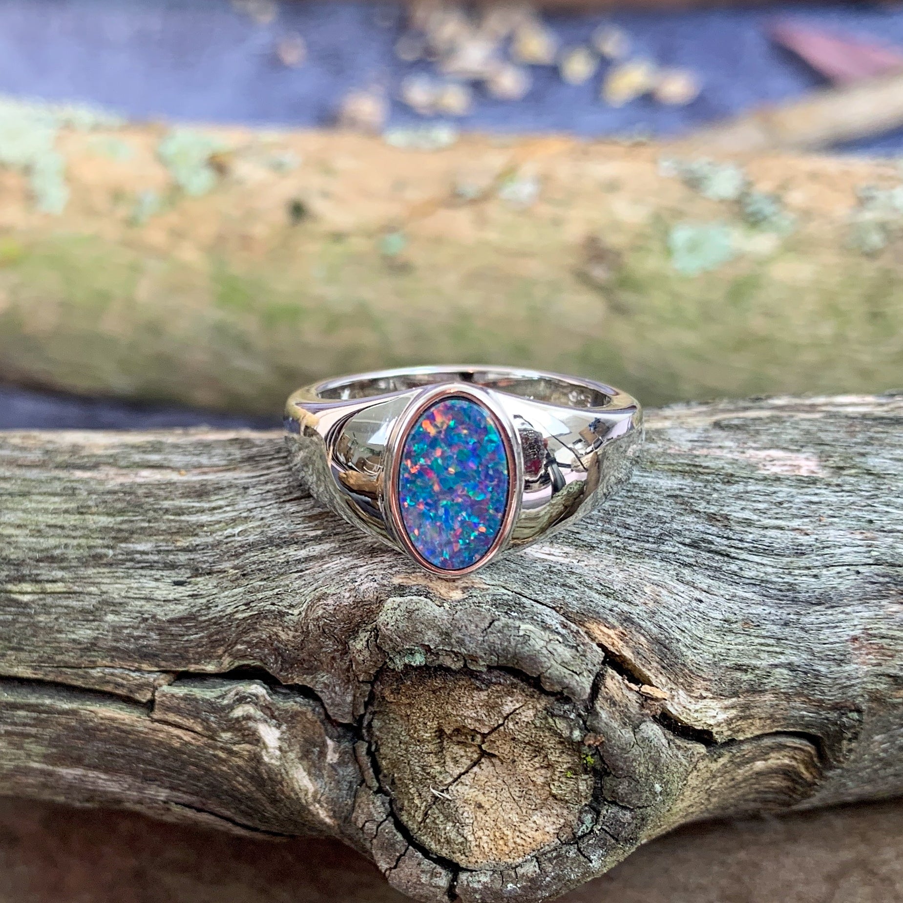 Sterling Silver Opal doublet solid shank ring - Masterpiece Jewellery Opal & Gems Sydney Australia | Online Shop