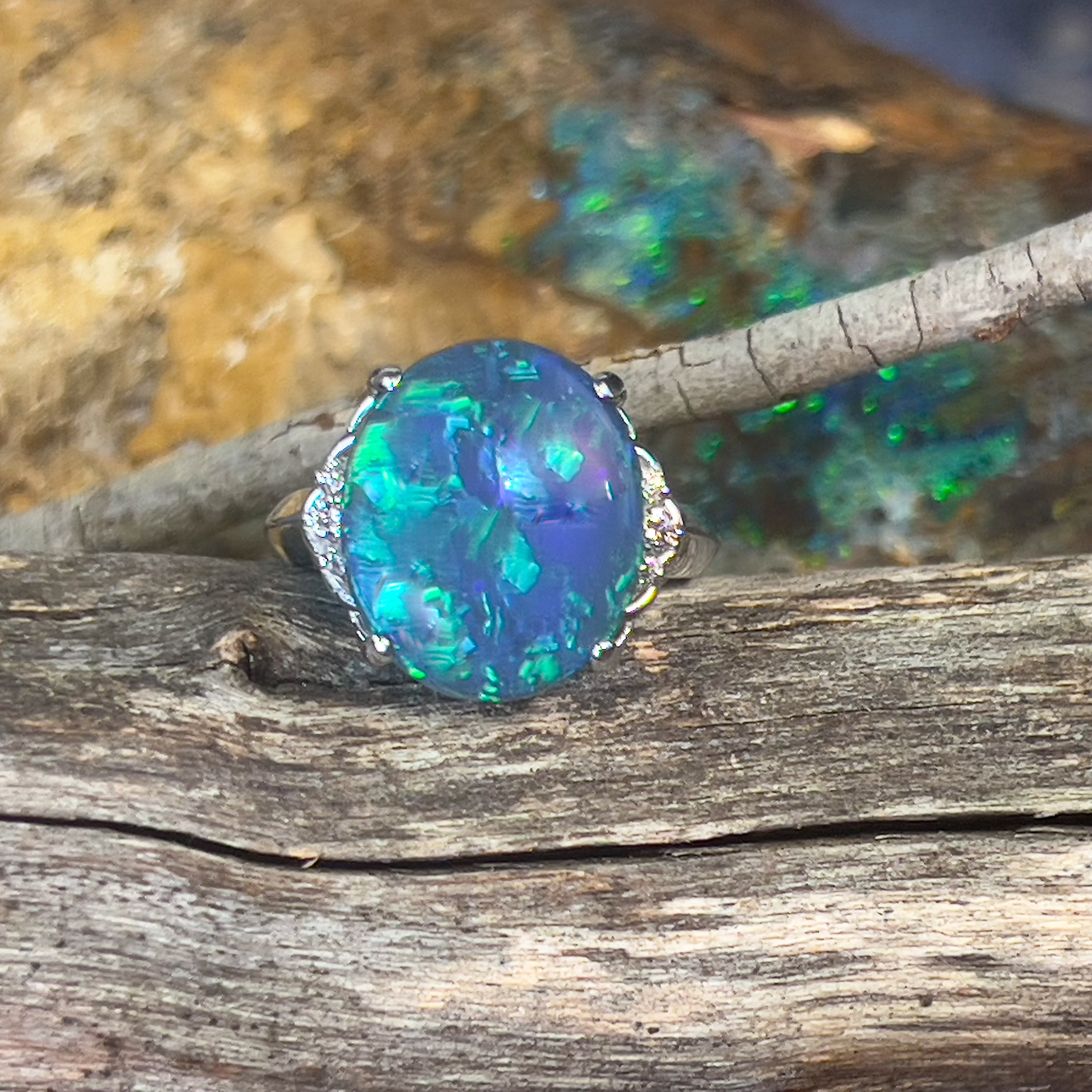 18kt White Gold Black Opal 7.42ct and diamond ring - Masterpiece Jewellery Opal & Gems Sydney Australia | Online Shop