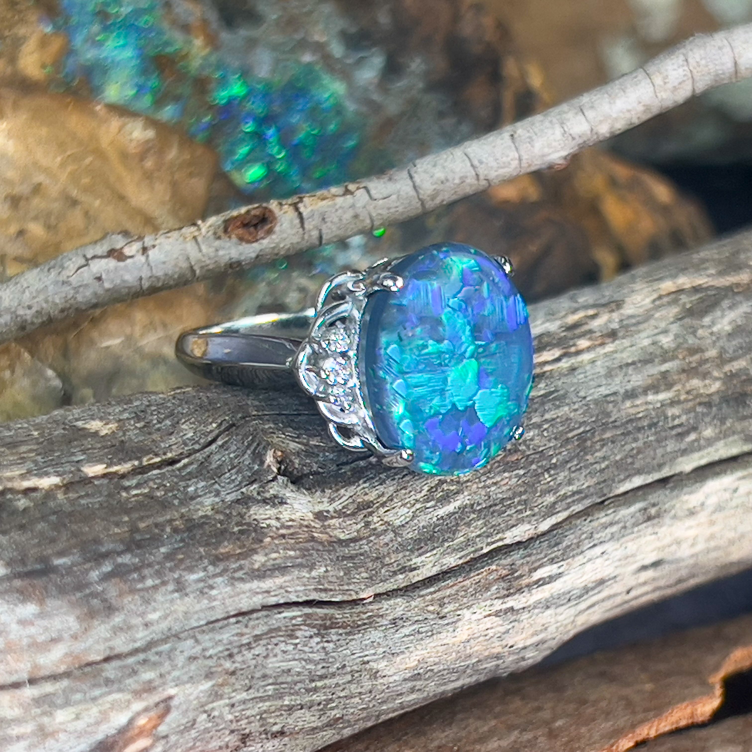 18kt White Gold Black Opal 7.42ct and diamond ring - Masterpiece Jewellery Opal & Gems Sydney Australia | Online Shop