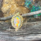 18kt Yellow Gold cluser cross over Black Opal 3.14ct Red flash diamond ring - Masterpiece Jewellery Opal & Gems Sydney Australia | Online Shop