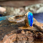 14kt Yellow Gold Opal Blue Green doublet and diamond ring - Masterpiece Jewellery Opal & Gems Sydney Australia | Online Shop