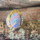 18kt Yellow Gold Black Opal Red flashes 4.86ct and diamond ring - Masterpiece Jewellery Opal & Gems Sydney Australia | Online Shop