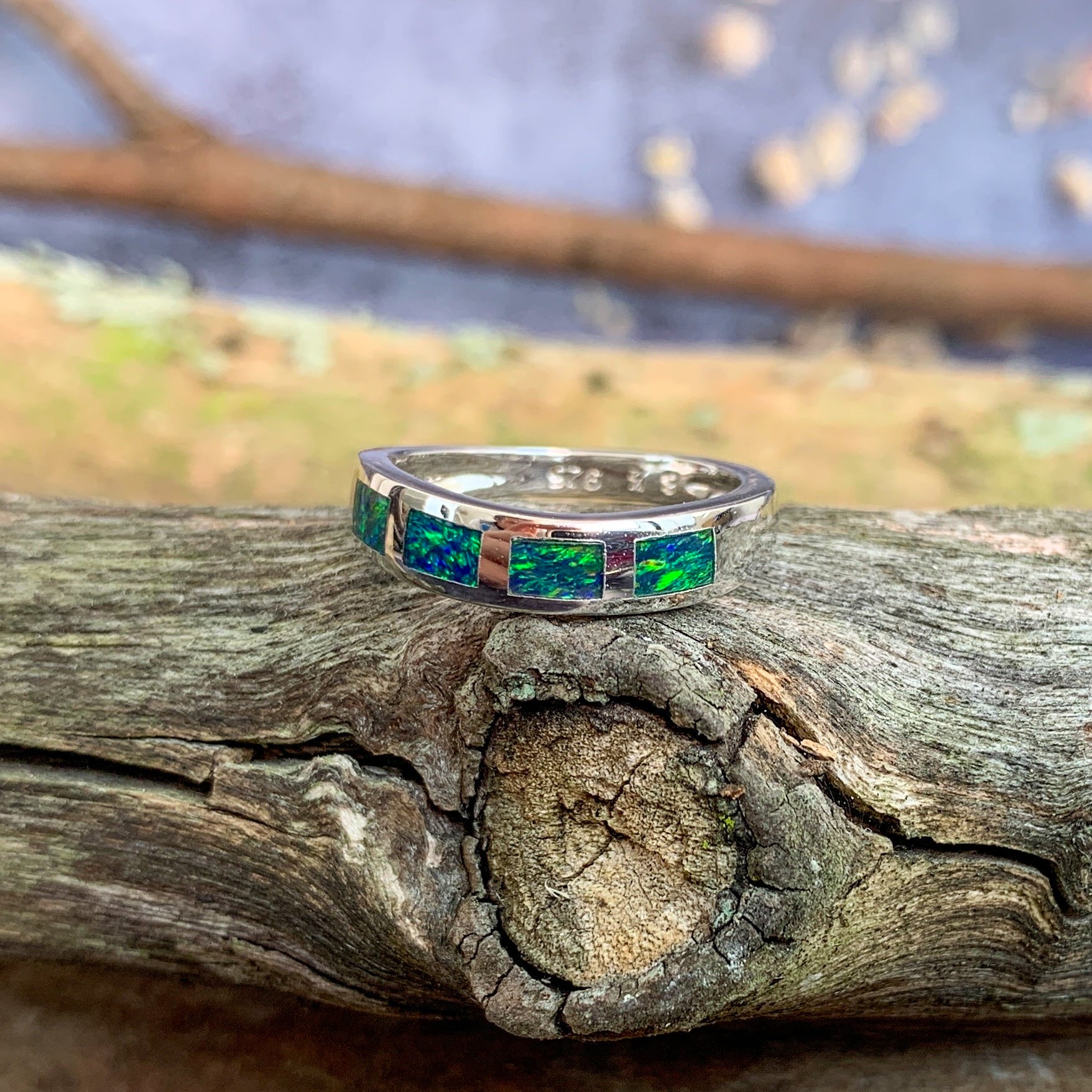 Sterling Silver Opal inlay wave band - Masterpiece Jewellery Opal & Gems Sydney Australia | Online Shop