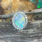 Platinum and 18kt Yellow Gold classic cluster ring with Black Opal and Diamonds - Masterpiece Jewellery Opal & Gems Sydney Australia | Online Shop