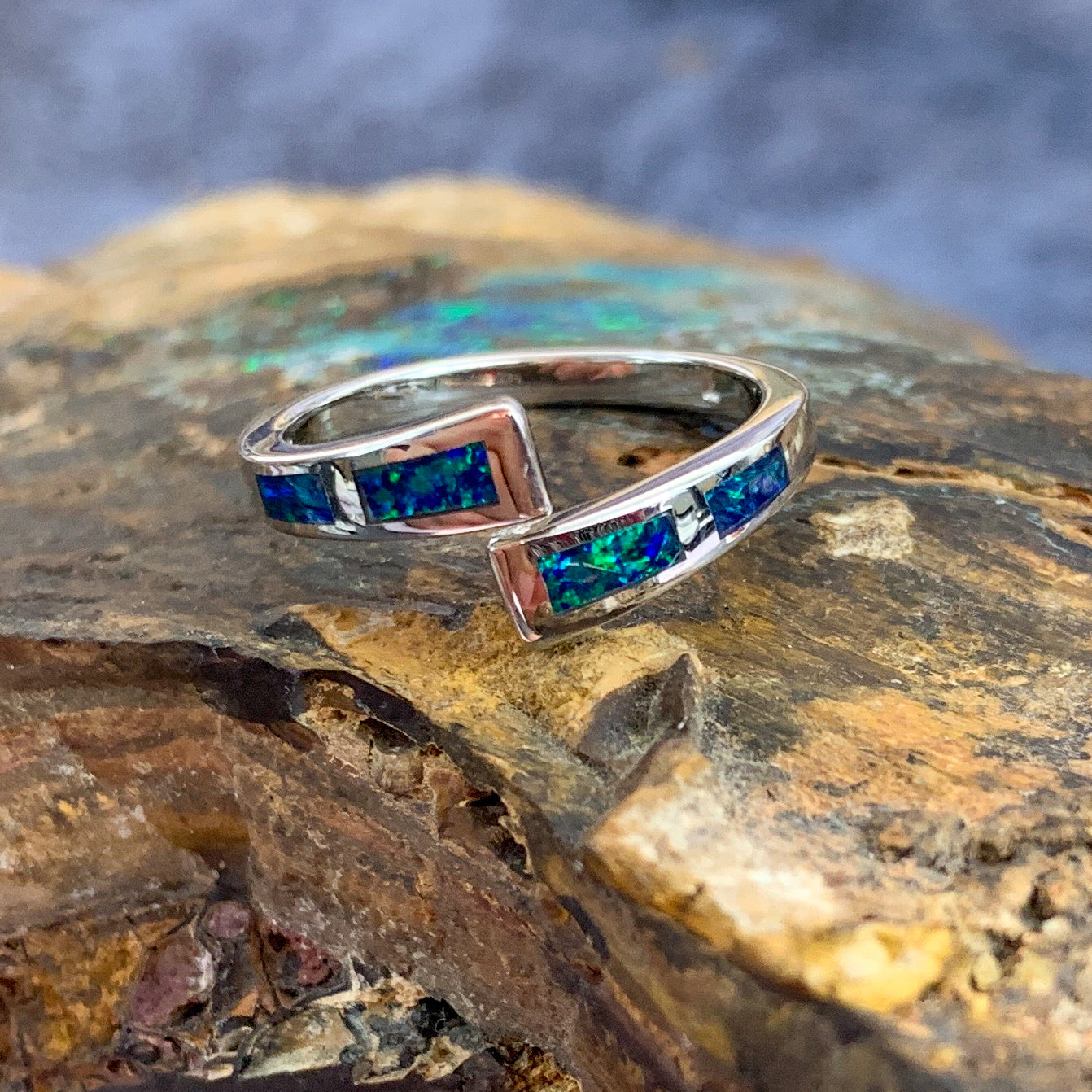 Sterling Silver split shank Opal inlay ring - Masterpiece Jewellery Opal & Gems Sydney Australia | Online Shop