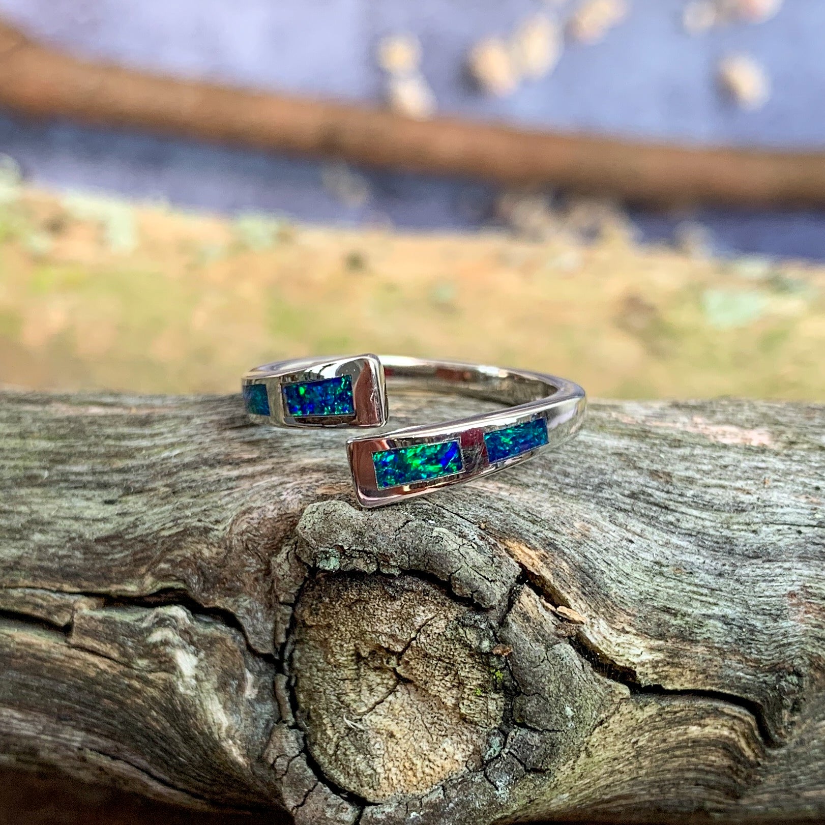 Sterling Silver split shank Opal inlay ring - Masterpiece Jewellery Opal & Gems Sydney Australia | Online Shop