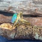 18kt Yellow Gold Black Opal 4ct Green Blue and diamond ring - Masterpiece Jewellery Opal & Gems Sydney Australia | Online Shop