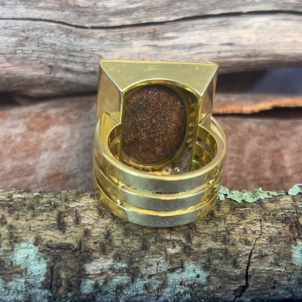 18kt Yellow Gold Boulder Opal 18.13ct and 2.13ct Diamond designer cluster ring - Masterpiece Jewellery Opal & Gems Sydney Australia | Online Shop