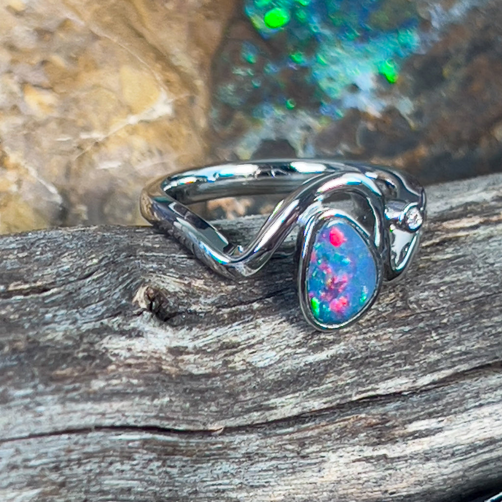 Sterling Silver wave freeform shape Opal doublet ring - Masterpiece Jewellery Opal & Gems Sydney Australia | Online Shop