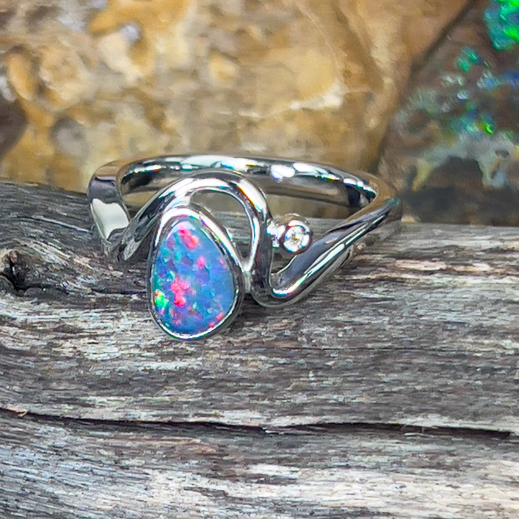 Sterling Silver wave freeform shape Opal doublet ring - Masterpiece Jewellery Opal & Gems Sydney Australia | Online Shop
