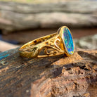 Gold Plated Silver patterned Oval Opal doublet ring - Masterpiece Jewellery Opal & Gems Sydney Australia | Online Shop