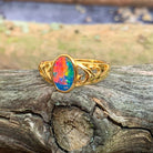 Gold Plated Silver patterned Oval Opal doublet ring - Masterpiece Jewellery Opal & Gems Sydney Australia | Online Shop